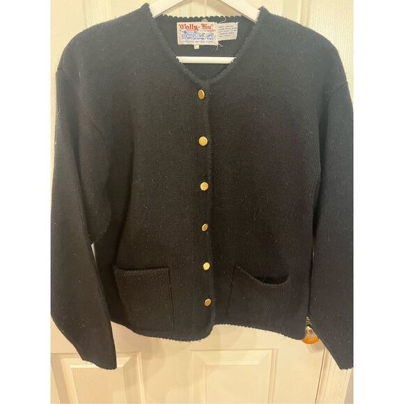 Vintage Tally-Ho Black Acrylic Gold Button Cardigan Sweater sz L - Picture 2 of 4